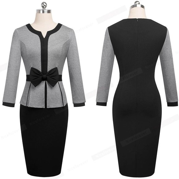 Black & Gray Contrast Color Midi Bodycon Dress - Picture 4 of 6